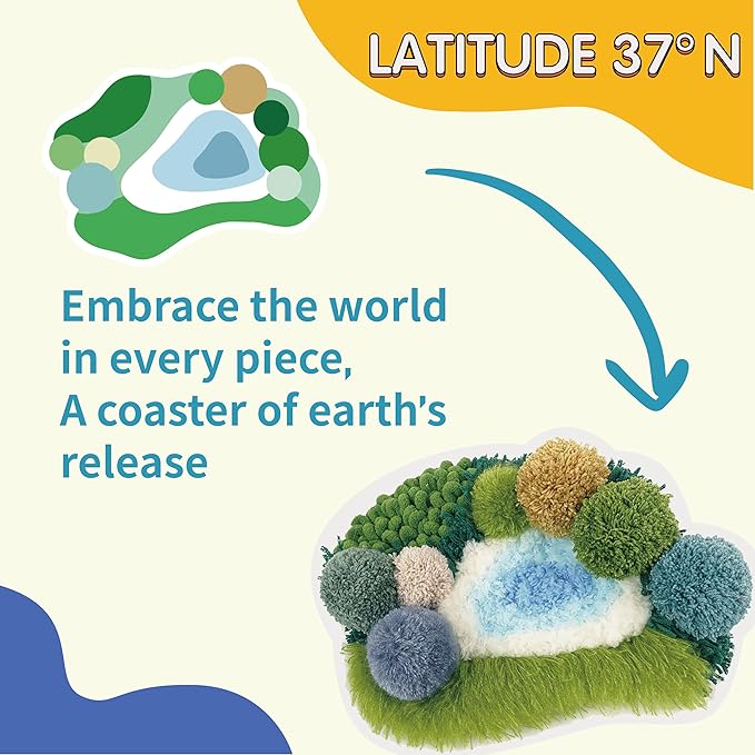 ChillFuzz Latch Hook Kits for Adults - Kids Crochet Kit for Beginners Arts and Craft Kit Moss Rug Coaster Green Latitude37N