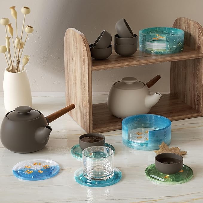 6 Pack Dice Coaster Mold 5 Piece Coaster + 1 Piece Coaster Holder Mold Dice Tray Mold Dice Resin Mold Resin Casting Mold Resin Making Molds Silicone Mold for Resin DIY Art Craft Supplies