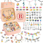 SUREHOME Charm Bracelet Making Kit, Art and Crafts for Girls 8-12 Kids Jewelry Making Kit Tween Trendy Stuff for Ages 6-8 7 9 10 11 12 Years Old Girls Birthday Christmas Gifts Initial Jewelry Box - B