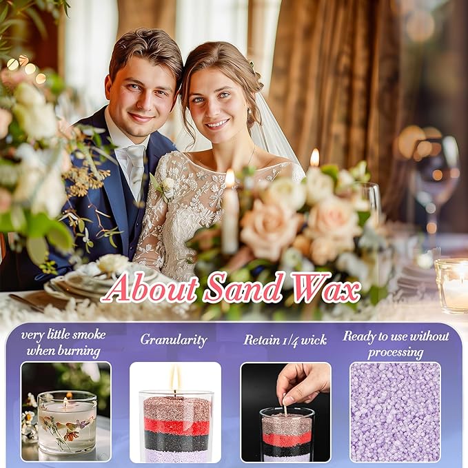 Sukh Candle Sand and Wicks - 430G(0.94lb) Sand Candles with Wicks Purple, Orange, Black, Red, Brown Refillable Candle for Weddings, Parties