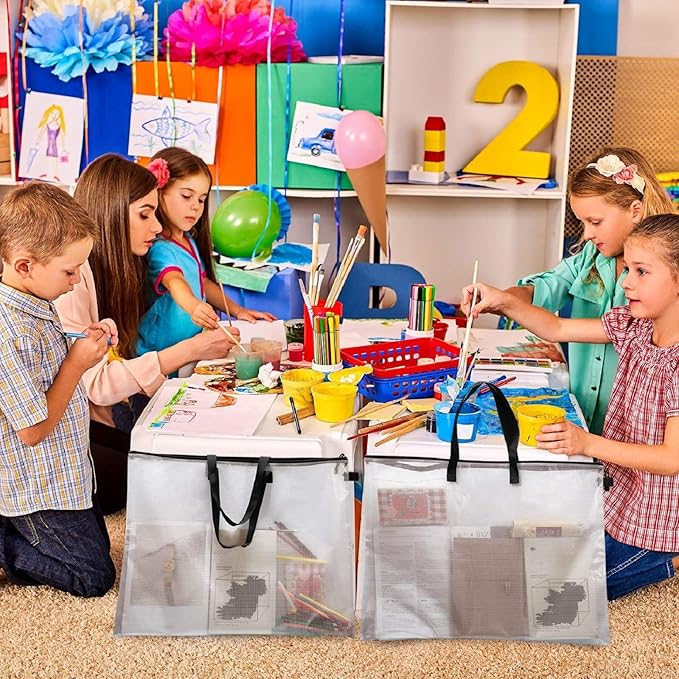 Outus Art Portfolio Case 19 x 25 Inches Posters Storage Bag Portfolio Folder with Handle and Zipper Transparent Folder Organizer for Painting Bulletin Boards End of The Year Gifts(3 Pieces)