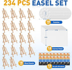 ESRICH 234 Pack Canvas with Easel Set 8 x 10 in Canvas Boards with 11.8 in Wooden Easels, Paint Brushes Canvas Panel Painting Kit for Acrylic Oil Watercolor Beginners Art Crafts Sip and Paint Party