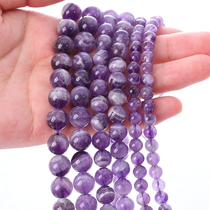 Natural Purple Dream Lace Amethysts Beads Crystal Round Loose Beads for Jewelry Making 12mm 32pcs 1 Strand 15" (Purple Dream Lace Amethysts, 12mm)