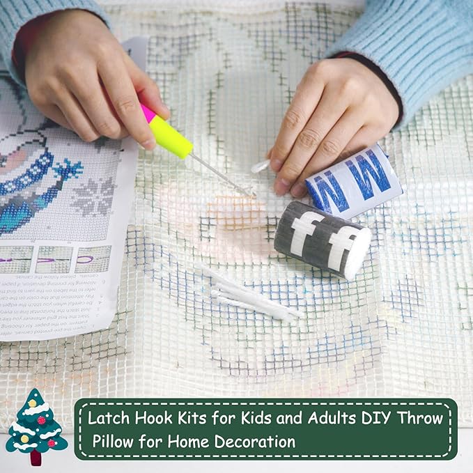 DL-YTG Latch Hook Kits Pillow Blue Geezer Crochet Yarn Cushion Colour Printed Canvas Rug Needlework DIY Pillowcase Hook and Latch Kit Christmas Home Arts Crafts Sofa Decoration 42x42cm/16X16inch