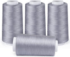 ilauke 3000 Yards Serger Thread of 4 Cones Each Spool 100% Polyester Sewing Thread All Purpose Sewing Thread for Serger Sewing Machine, Overlock Cone Sewing Supplies, 40S/2 Grey