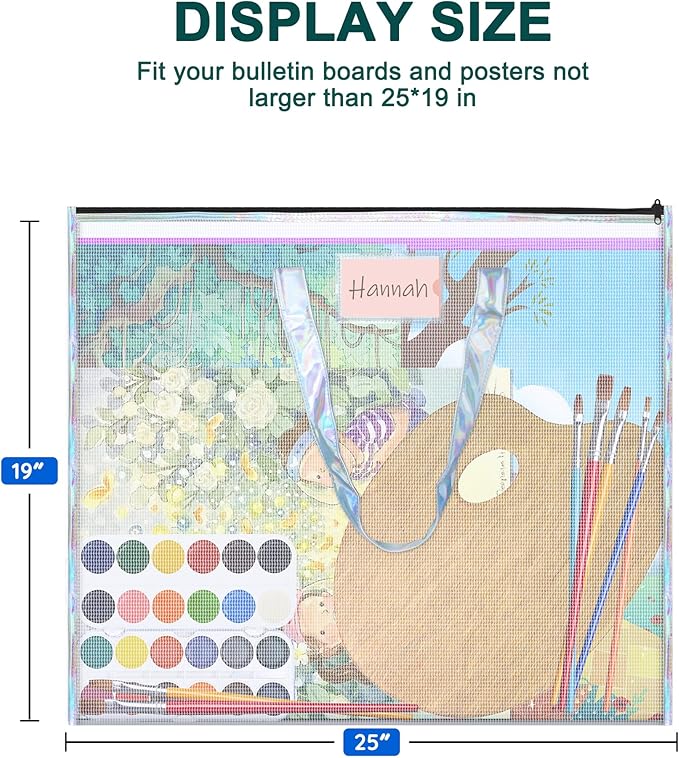 Art Portfolio Case 19x25 Portfolio Folder for Artwork Poster Storage Bag with Zipper & Handle & Clear Label Sleeve Waterproof File Folder Organizer for Bulletin Board/Cross Stitch/Travel/Office