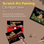 Scratch Art for Adults-Scratch Painting Craft Kit (4 Sheets 16x11 in)|Foil Engraving Art Set|Stress Relief Gift for Travel Lovers,Craft Lovers|Creative Scratch Art Home Decor(City Scape 3)