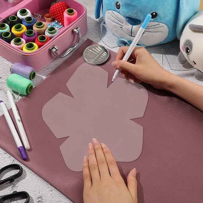 Flutesan 3 Pcs Bowl Cozy Pattern Template 8/10/12 Inch Clear Acrylic Bowl Wrap Sewing Pattern Template with 3 Pieces Water Soluble Pen Batting Quilting Cut on Fold Stencil(Bloom Edge)