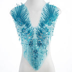 Beaded Pearl Flower Fabric Lace Applique, Floral Embroidered Patches Handmade Sewing Tool for DIY Neckline Bodice Wedding Bridal Prom Dress(Sky Blue-Small)