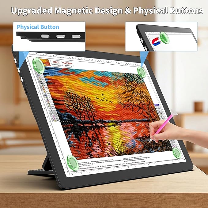 TOHETO Rechargeable A3 Light Board with Stand, Super Bright Magnetic Light Pad with Side Buttons, Wireless Light Box for Tracing and Drawing, Cordless LED Light Table for Diamond Painting, Sketching