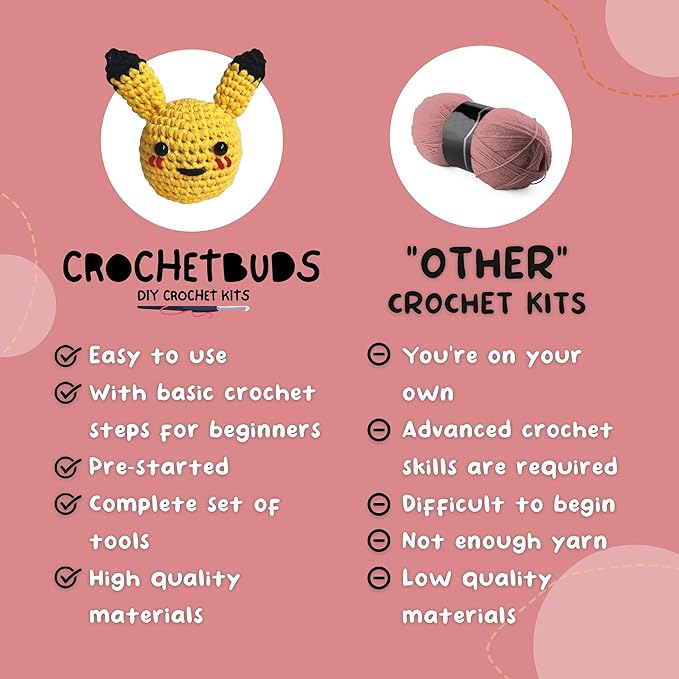 Pika-Doo Crochet Kit | Beginner Level | Great for Couples, Date Night, Kids, Adults, & Anime Lovers | DIY Gift Kit | Heart Included | Instructions, Yarn, Hook, Video & Written Tutorial