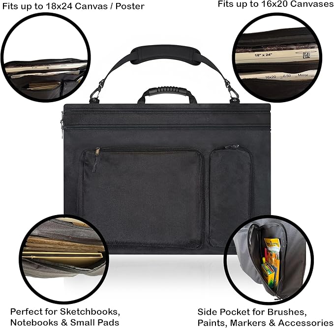 Light Weight Artist Portfolio 18X24in Waterproof Art Portfolio Bag w/ Shoulder Strap, Large art portfolio, Leather Corners, Carrying Case for Sketches, Paintings, Canvas, Posters & Art Paintings