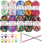 10 Acrylic Yarn Skeins,Multicolor Crochet Craft for Crocheting and Knitting,with Hooks Knitting Needles Stitch Markers,Crochet Starter Kit Beginners(650 Yard/250g)