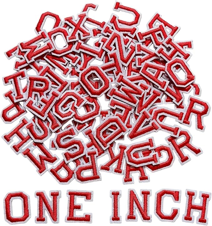 1 inch Iron on Letter Patches 78 Pieces, A-Z Embroidered Alphabet Patches for Clothing Jackets Hats Backpacks Jeans Red