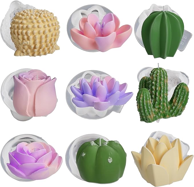 9 Pack Flower Succulent Candle Mold Resin Casting Silicone Molds for Home Decor & Candle Making Wave Spiral Mold