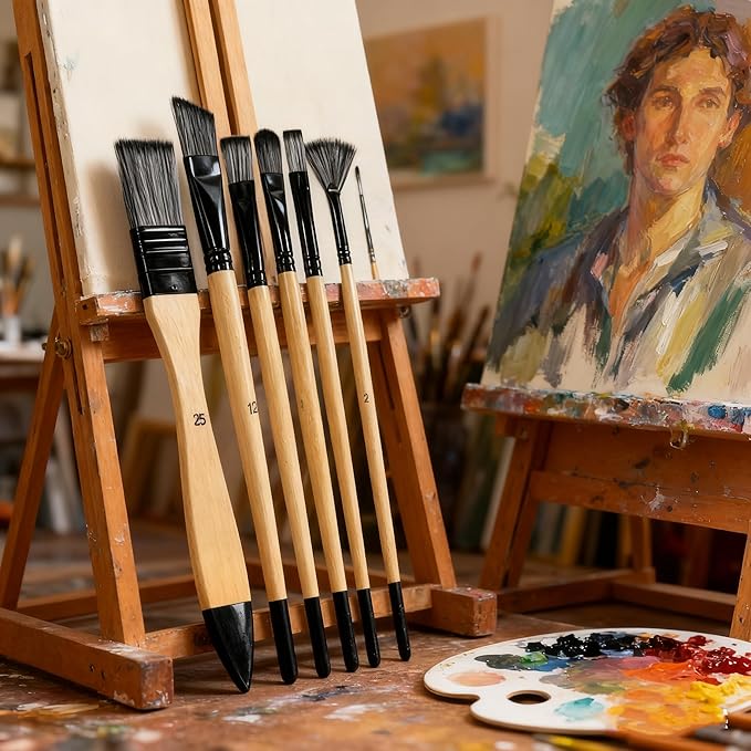 Paint Brushes Set, 1 Pack 7 Pcs Round-Pointed Tip Nylon Hair Artist Acrylic Paint Brushes for Acrylic Painting Oil Watercolor, Face Nail Art, Canvas, Miniature Detailing & Rock Painting