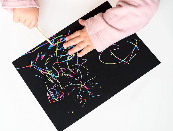 50 Piece Rainbow Scratch Paper - 4 Wooden Styluses Included - Create Rainbow Scratch Art With This Jumbo Craft Pack