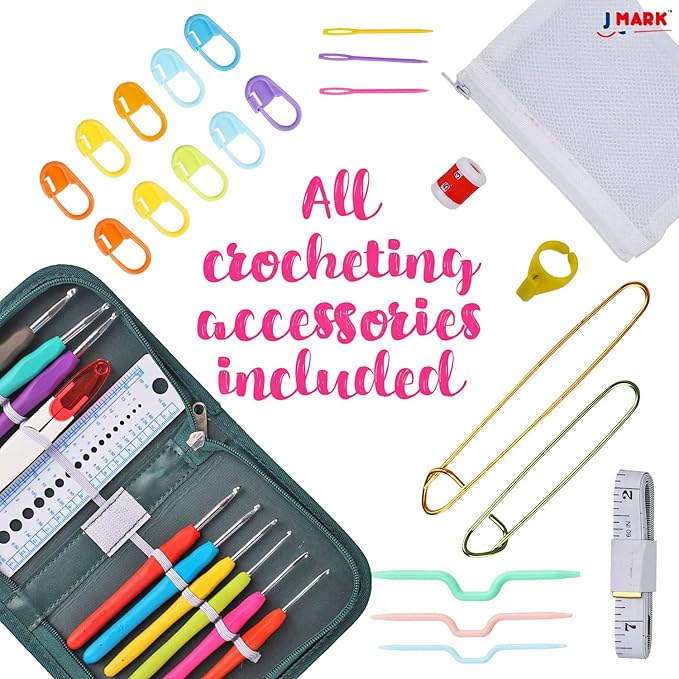J MARK Acrylic Crochet Kit for Beginners – Premium Crochet Starter Kit for Adults Bundle