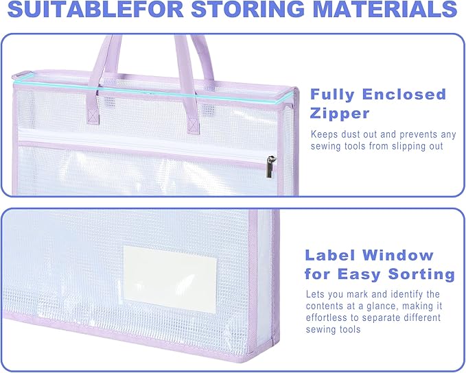 Qozary 5 Pcs Sew Project Bags for Quilting-A3 Sewing Craft Organizer Storage with Full-Zip & Handle, Needlepoint Project Bag for Embroidery, Knitting, Stitching, Cross Stitch and Crochet, Artworks
