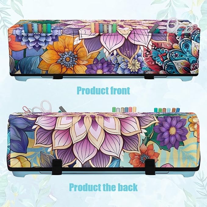 Binienty Boho Style Flower Cover Compatible with Cricut Maker, Cricut Air, Cricut Explore, Cricut Machine Accessories, Die-Cut Machine Dust Covers with Pockets Carrying Case for DIY Cutting Machines