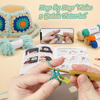 Noocro Crochet Kit for Beginners or Intermediate Level, Fuzzy Granny Square Bucket Hat, Step by Step Video Tutorial, Detailed Instruction Complete Kit Craft Supplies Holiday Gift (Ocean Blue)