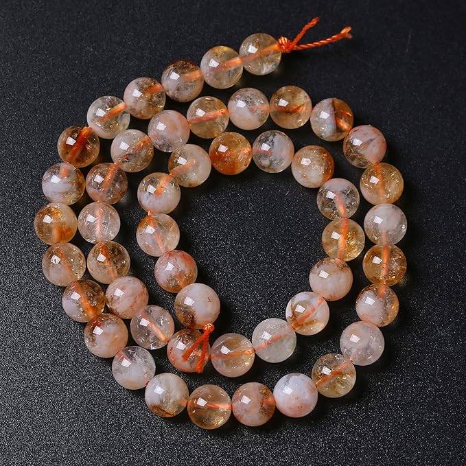10MM 38PCS Natural Stone Citrine A Grade Quartz Crystal Loose Beads for Jewelry Making DIY Bracelet Necklace 1 Strand 15’’