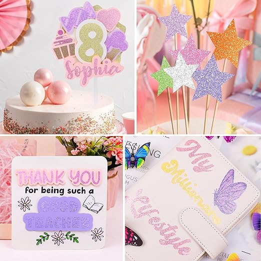 TECKWRAP Glitter Adhesive Vinyl, 12" x 12" 9 Glitter Colors with 1 High Tack Transfer Tape, Permanent Craft Vinyl for Scrap-Booking, Decals, DIY Projects, Home Decor, DIY Project Party Decoration