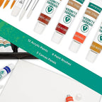 Acrylic Paint Set -12 Acrylic Paints, 6 Paint Brushes for Acrylic Painting, 3 Painting Canvas Panels - Premium Art Supplies for Adults Canvas Painting