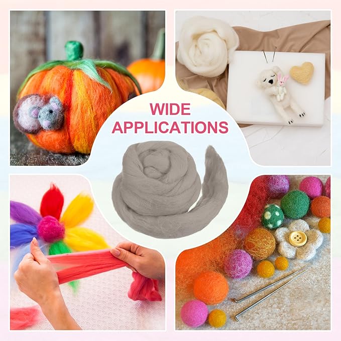 MECCANIXITY Wool Roving Yarn Soft Felting Wool 50g/1.76oz Pure Chunky Roving Yarn for Needle Felting Knitting Blanket Spinning Weaving Art DIY Craft Light Coffee