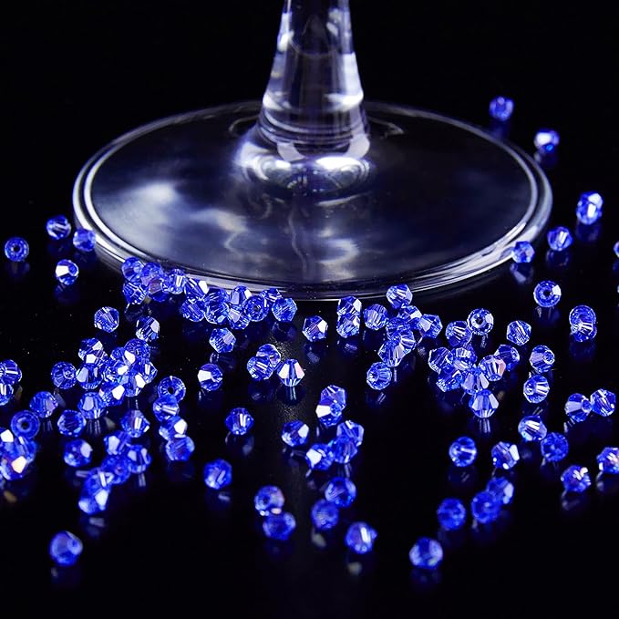 1200PCS 3mm Bicone Crystal Glass Beads for Jewelry Making, Sparkling Mini Beads for Suncatchers, DIY Bracelets & Craft Projects (AB Blue)