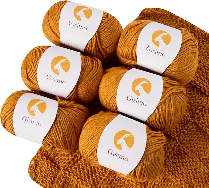 6 Balls Merino Wool Yarn, 12-Ply Luxurious and Soft Yarn for Hand Knitting & Crocheting, 1.76 OZ/50g, 120 yds/110 Meters(Orange,6Balls)
