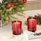 Thick Candle Jars for Making Candles 16 Pcs, 7 OZ Empty Jars with Wood Lids for Candle Making, Sample Container, Red