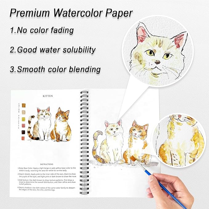 Watercolor Workbooks, 16 Colors Water Color Books Paint Set for Adults, Watercolor Coloring Book for Beginners, Water Color Workbook, 15 Beautiful Paintings for Beginners (Animals)
