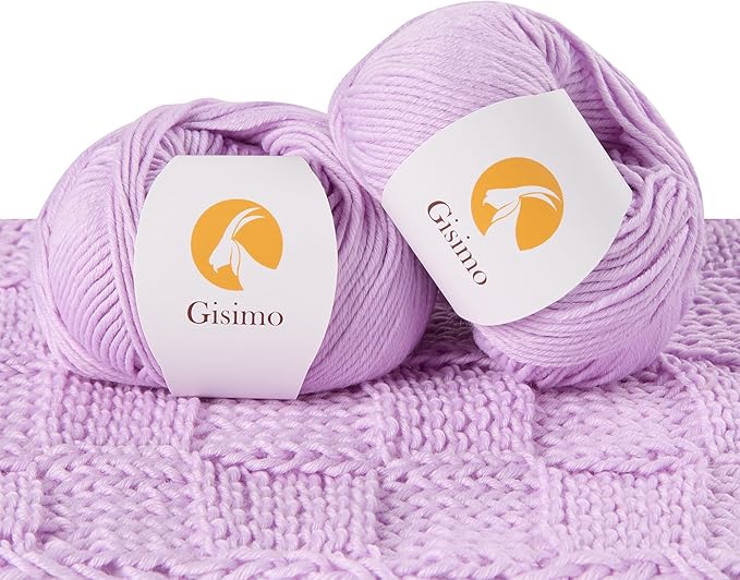 2 Balls Merino Wool Yarn, 12-Ply Luxurious and Soft Yarn for Hand Knitting & Crocheting, 1.76 OZ/50g, 120 yds/110 Meters(Purple,2Balls)