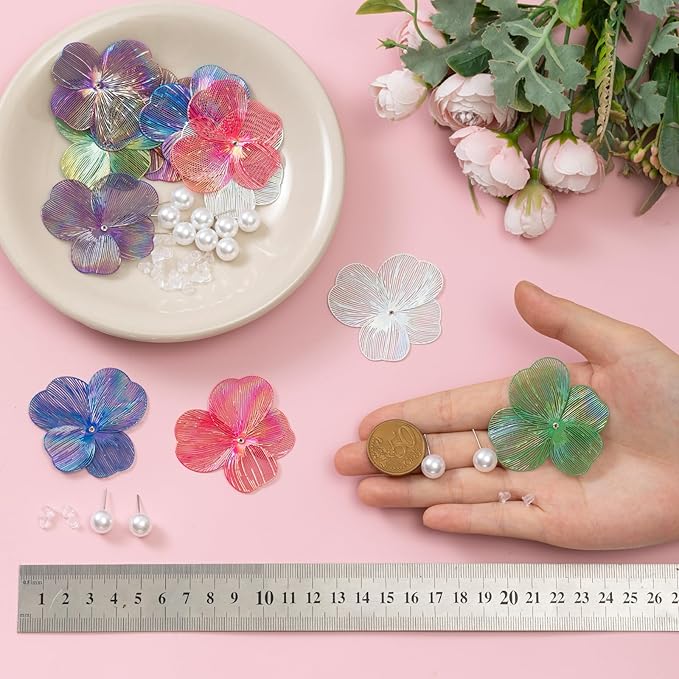 COLIGREE 6 Pairs AB Color Filigree Flower Stud Earring Making Kit Hollow Multicolor Filigree Floral Charms for DIY Earrings Necklaces Rings Hair Jewelry