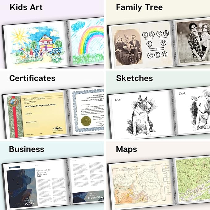 Dunwell Landscape 9x12 Presentation Book, (Black, Horizontal), 24-Pocket Binder with Plastic Sleeves, Displays 48 Pages 9 x 12 or A4 Certificates, Keepsakes, Kids Art, Acid-Free Poly Portfolio Binder