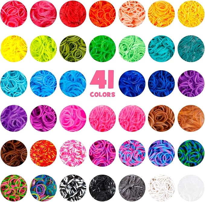 INSCRAFT 21850+ Rubber Loom Bands Refill Kit, 41 Colors Rubber Bands with 400 S-Clips, 280 Beads, 5 Crochet Hooks, Tassels and More, Bracelet Making Kit for Girls Boys Kids Birthday Gift