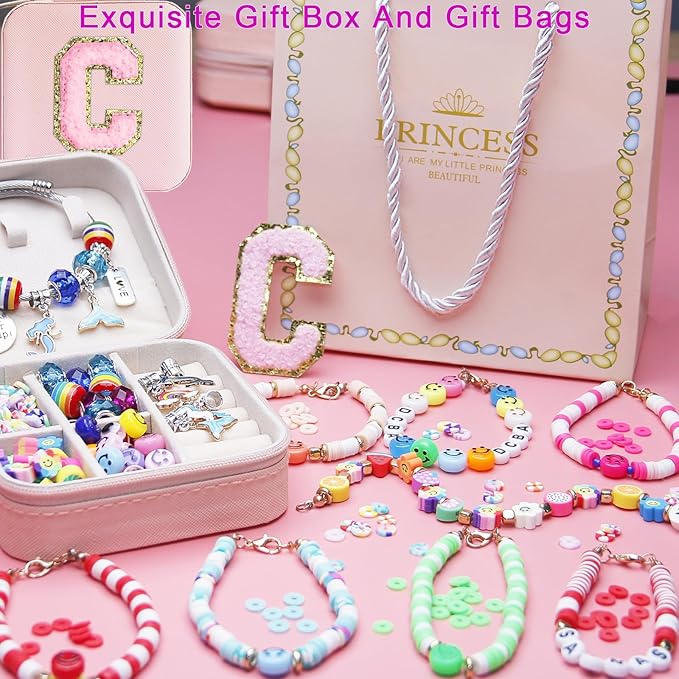3900 Pcs Girls Bracelet Making Kit, Beads Jewelry Making Kit, Unicorn/Mermaid DIY Crafts Birthday Christmas Gifts with Organizer Box for Friendship Bracelets kits, Girls Ages 5 6 7 8-12 Years Old