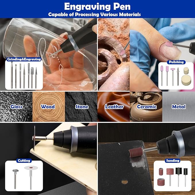Customizer Engraving Pen for All Materials - Cordless Engraving Pen for Metal, Wood, Glass & Plastic(with Box), Electric Engraver Tool with 45 Bits - USB Rechargeable & Max 28000RPM Adjustable 5 Speed
