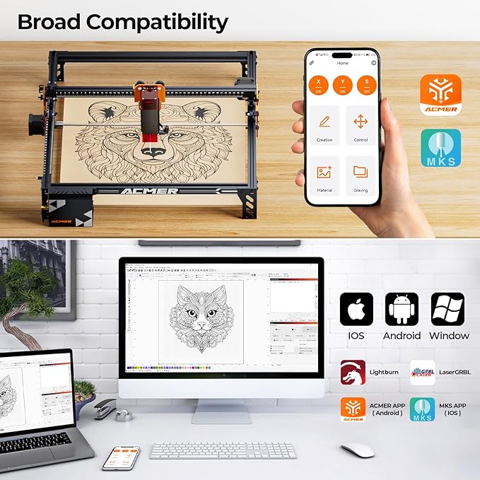 Laser Engraver Machine, P1 S Pro 6W(6000mW) Cutting Machine 380x370mm Large Area, WiFi Control, Engraves Wood Acrylic Leather Glass Metal for DIY, Crafts & for Small Business