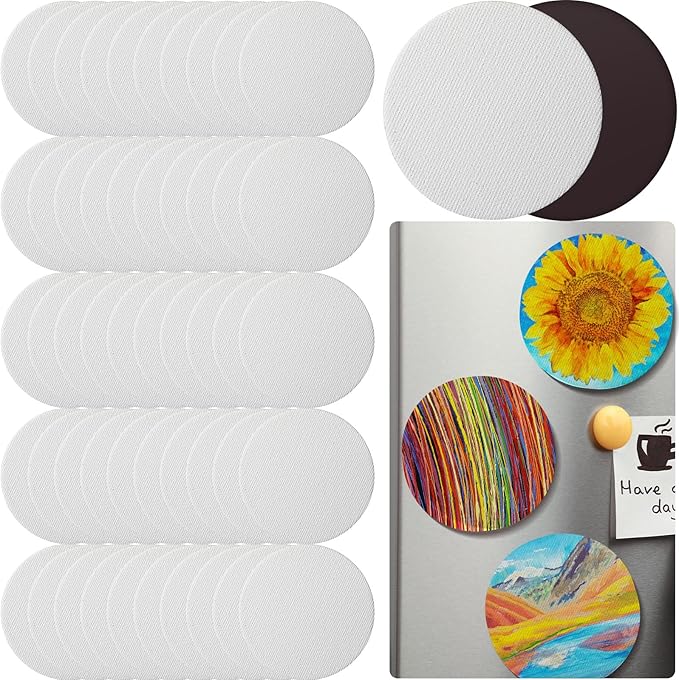 Engrowtic 50 Pcs Magnetic Painting Canvas Panel Mini Canvas Boards for Painting Mini Tile Art for Fridge Locker Art Crafts DIY(4 in,Round)
