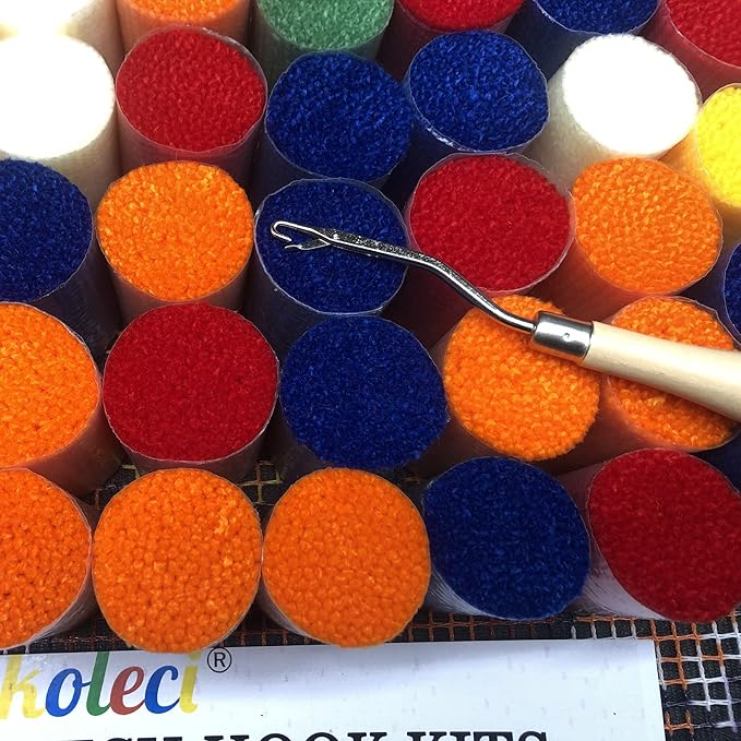 Latch Hook Kits for Adults, Pre-Printed Handmade Rug Crochet Yarns DIY Door Mat Kits for Home Decor Festival Gift 23.6"X15.8" (Flower-F)