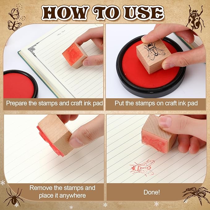 18 Pcs Insect Wood Stamps Set Wooden Rubber Holiday Stamps for Card Making Decoration and Scrapbooking Supplies