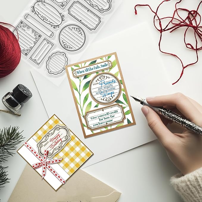 CHGCRAFT Label Frame Clear Stamp Transparent Handicraft Stamps for DIY Scrapbooking Photo Album Decorative Cards Making, Frame, 6.3x4.3inch