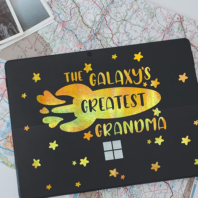 GIRAFVINYL Holographic Gold Glitter Vinyl - 12" x10ft for DIY Crafts, Signs, Home and Car Decal