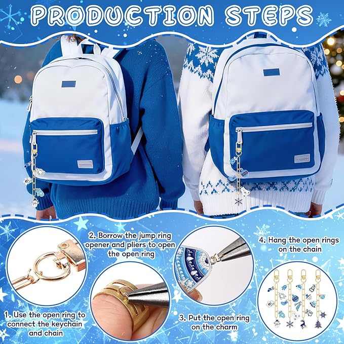 AUGSUN 189 Pcs Christmas Winter Keychain Making Kit, Charm Jewelry Chain 60 Charms 12 Keychain Clips Hooks 15 Extender Chains 100 Jump Ring and Jewelry Plier for DIY Crafts Accessories Holiday Gifts