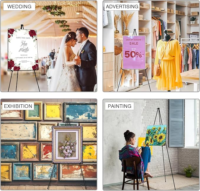 AROIC 63 "Easel Stand for Display, 6 Pack Portable Foldable Metal Easel, Easels for Signs Wedding Logos,Arts, Painting,Adjustable Floor Easels with 6 Storage Bag