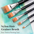 Fuumuui Grainer Brush Set–5pcs Professional Flat Comb Brushes for Unique Texture Painting Perfect for Artists Acrylic, Watercolor and Oil