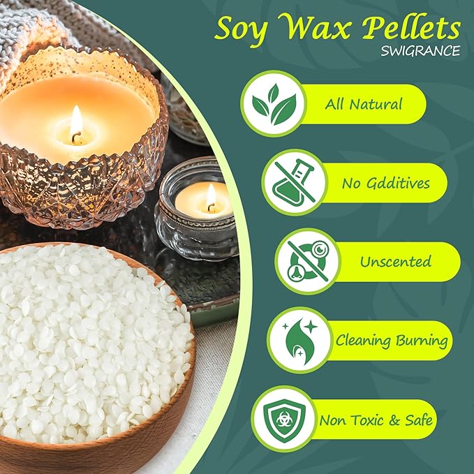 SWIGRANCE Soy Wax Pellets 5LBS / 2.27kg, Natural Soy Candle Wax Candle Making Supplies, for Making Pillars, Container and Molded Candles, Cire de SOJA