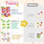 GirlsHome 300+PCS Fabric Flower Bouquets Toys, DIY Flower Crafts Kits for Kids, Arts and Crafts for Kids Ages 6-8 Girls, Flower Making Kit, STEM Educational Preschool Toy Christmas Gifts(White Pink)